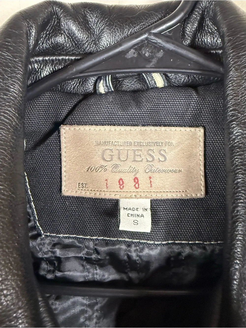 GUESS Men’s S Black Genuine Leather Full Zip Jacket 100% Leather Y2K